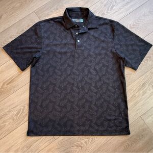 Roundtree & Yorke Men’s Medium Performance Polo Shirt Black Tropical Palm Leaf M